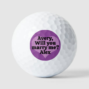Will You Marry Me? Purple Heart and Background Golf Balls
