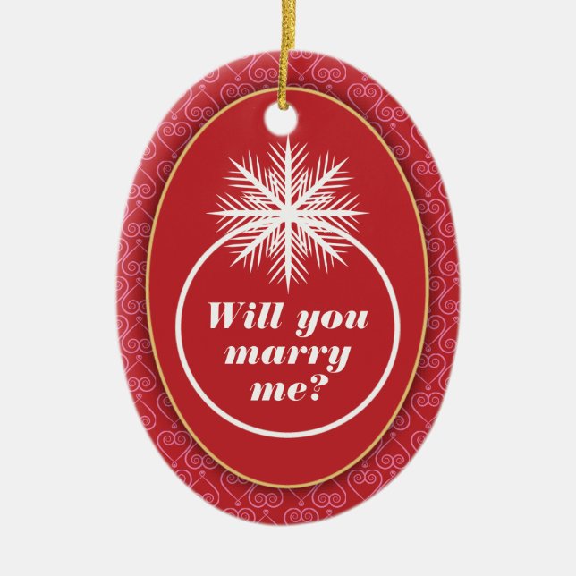 Will You Marry Me? Red Heart Pattern Ceramic Ornament (Front)