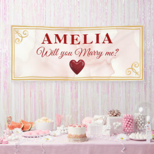 Will you marry me Red Heart Romantic Proposal Banner