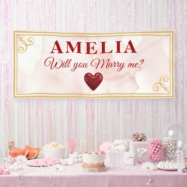Will you marry me Red Heart Romantic Proposal Banner (Party)