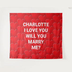 Will You Marry Me red hearts custom text proposal Tapestry