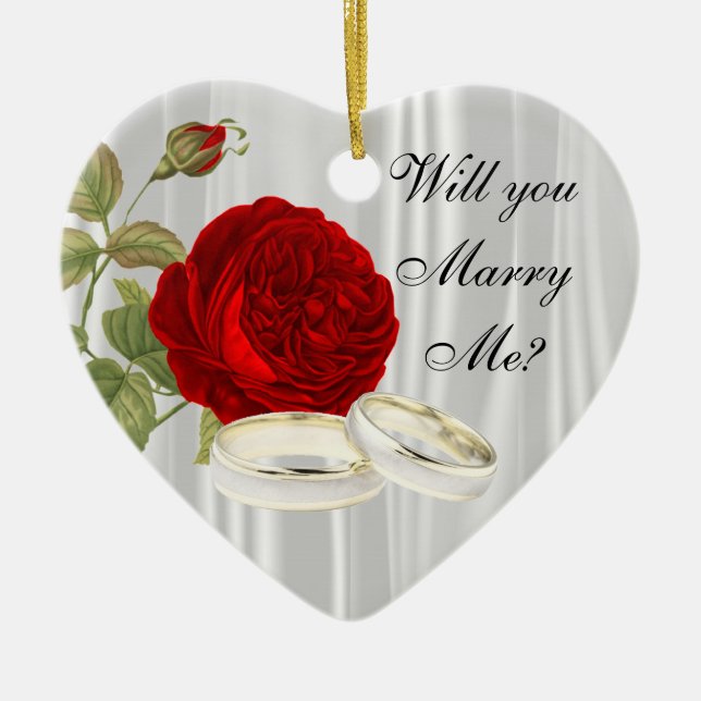 Will You Marry Me? | Red Roses Ceramic Ornament (Front)
