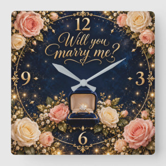 Will You Marry Me Rose Proposal Square Wall Clock