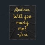 Will you marry me Sign Wedding Proposal Decoration Fleece Blanket<br><div class="desc">Will you marry me Blanket,  Wedding Proposal Decoration Idea Sign,  Custom Name Keepsake Marriage Decor,  Personalized Couple Propose Photo Prop,  Personalised outdoor beach set up,  Customized surprise u unique banner,  Black Gold engagement backdrop tapestry,  Valentine's Day Party Anniversary Gift,  for her Christmas Birthday Reception,  Daddy pop the question present</div>