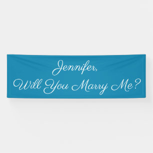 Will You Marry Me? White Script, Deep Sky Blue Banner