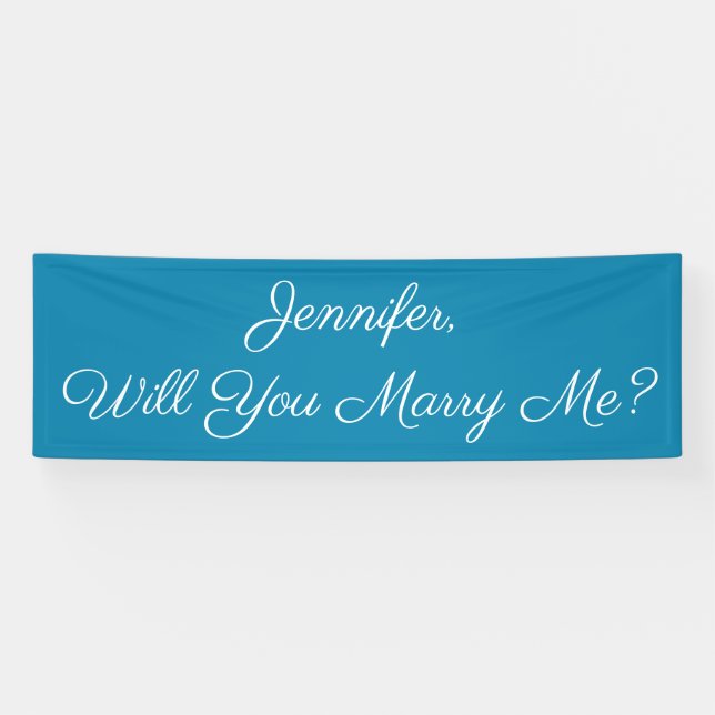 Will You Marry Me? White Script, Deep Sky Blue Banner (Horizontal)