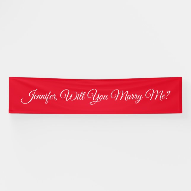 Will You Marry Me? White Script Text, Red Banner (Horizontal)