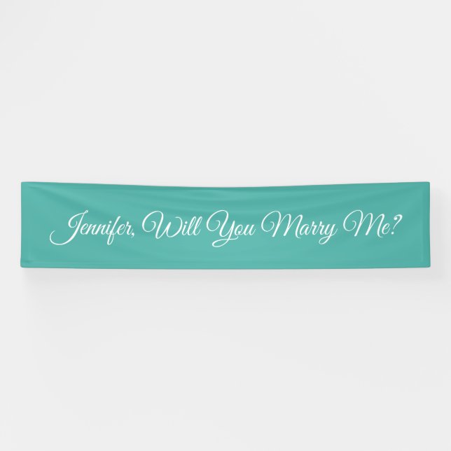 Will You Marry Me? White Script Text, Teal Banner (Horizontal)