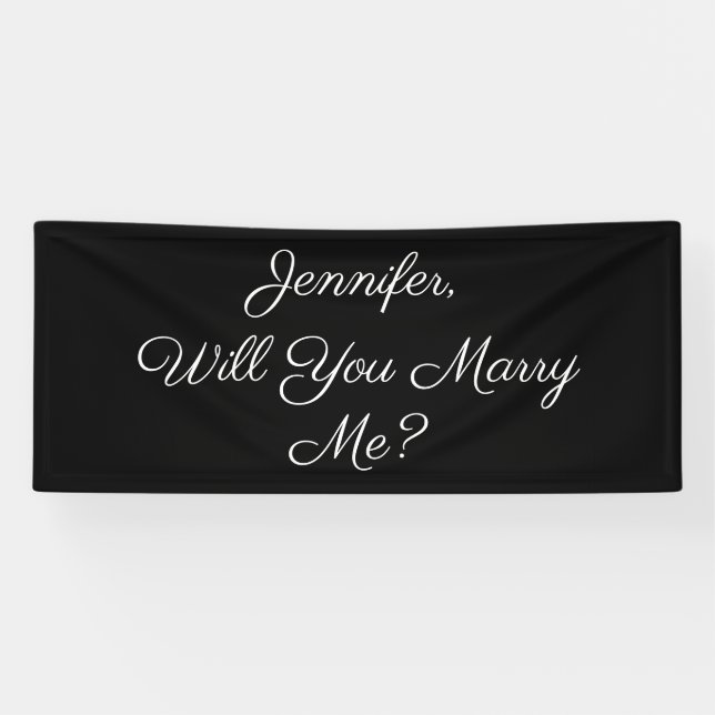 Will You Marry Me? White Text on Black Banner (Horizontal)