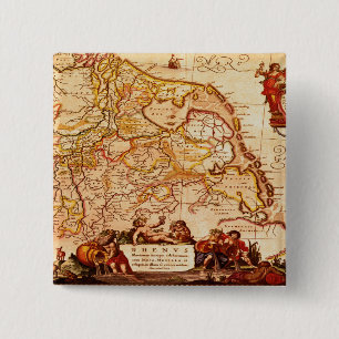Willem Blaeu Old Germany Map Historic Gift Series 2 Inch Square Button