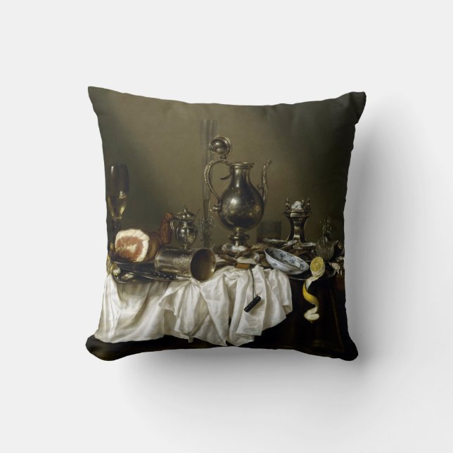 Willem Claesz Heda Banquet Piece with Ham Throw Pillow (Front)