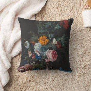 Willem van Aelst Dutch Golden Age Dark Floral Art Throw Pillow