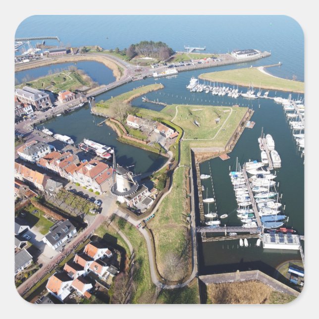 Willemstad in the Netherlands with modern port. Square Sticker (Front)