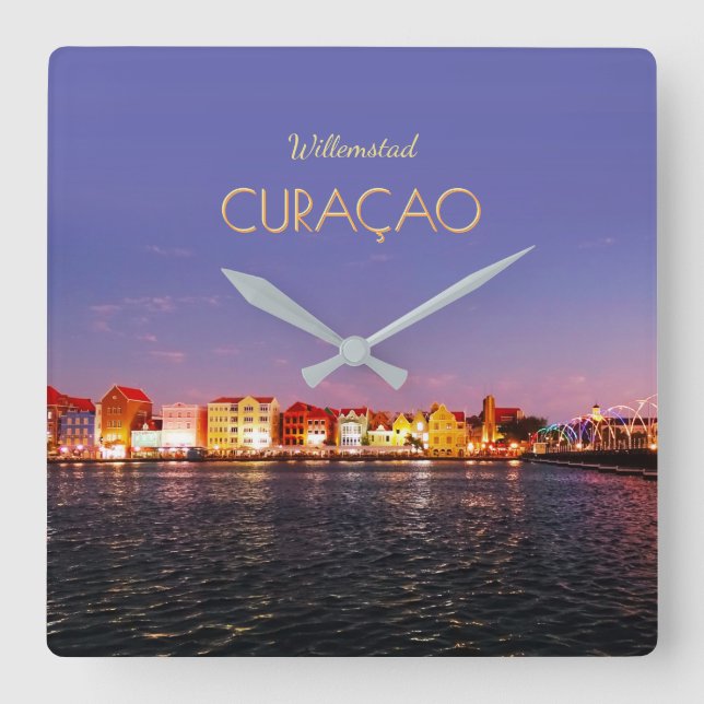 Willemstad Skyline at Night (customizable) Clock (Front)
