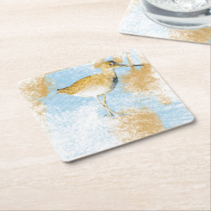 Willet Shorebird Artwork Beach & Coastal Living Square Paper Coaster
