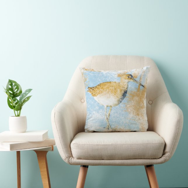 Willet Shorebird Beach Art Throw Pillow (Chair)