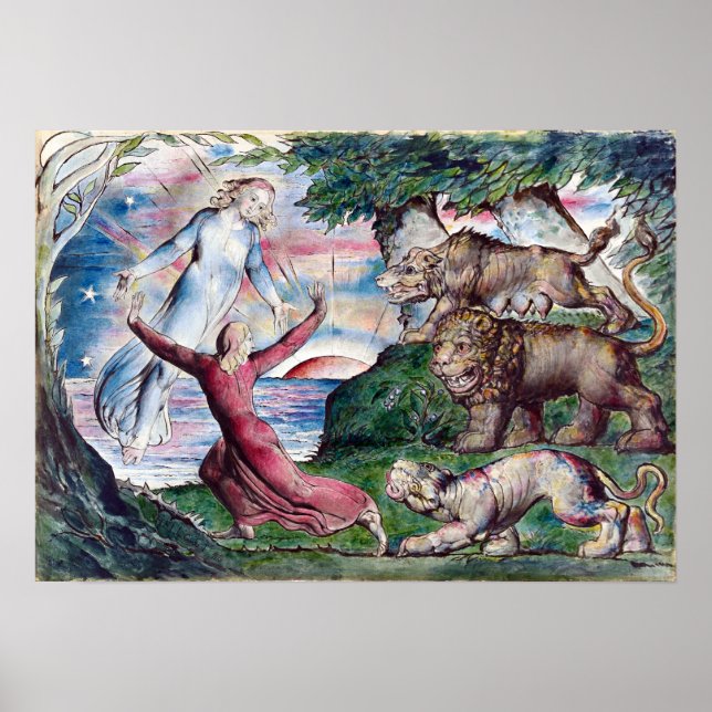William Blake Dante Running From the Three Beasts Poster (Front)