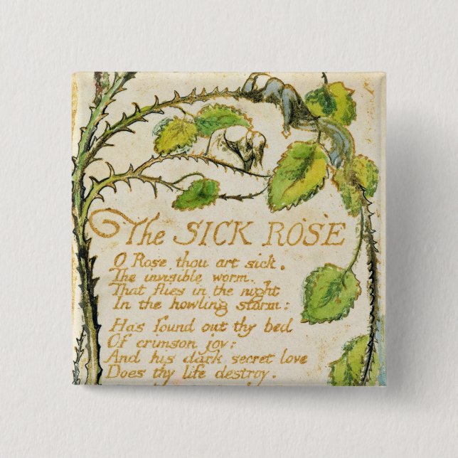 William Blake | The Sick Rose, from Songs of Innoc 2 Inch Square Button (Front)