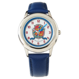 William boys name crest red blue yellow lion watch