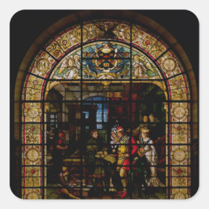 William Caxton Showing his First Printed Book Square Sticker