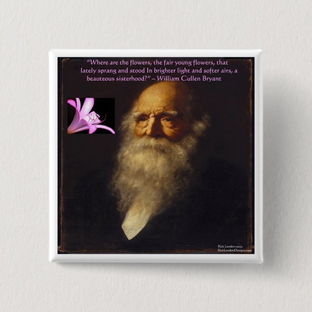 William Cullen Bryant Flower Poem 2 Inch Square Button (Front)