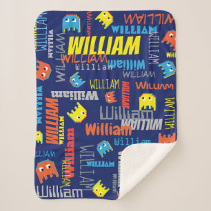 William custom name pixel gaming blue graphic sherpa blanket