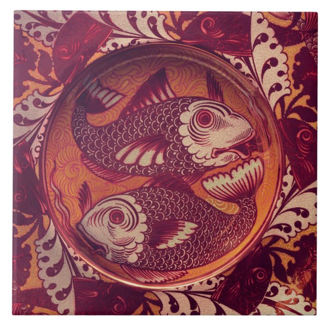 William * De Morgan Fish Red Tile (Front)