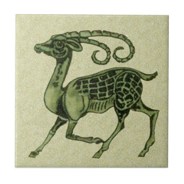 William De Morgan Green Antelope Repro Tile (Front)