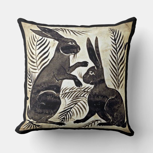 William De Morgan Rabbits Throw Pillow (Front)