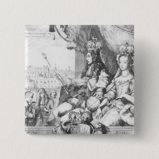 William III  and Mary II 2 Inch Square Button (Front)