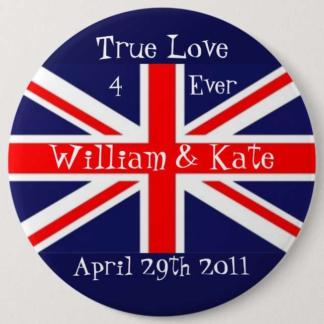 William & Kate-Wedding+Union Jack 6 Inch Round Button (Front)