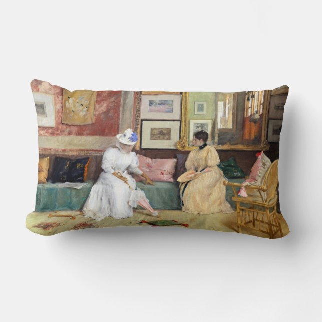 William Merritt Chase A Friendly Call Lumbar Pillow (Front)