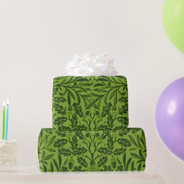 William Mirrors Acorns & oak leaves Pattern Green Wrapping Paper (Party Gifts)