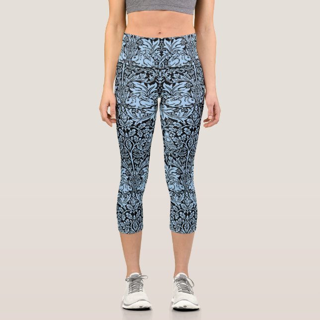 William Morris 1881 Birds, Rabbit Floral Pattern  Capri Leggings (Front)