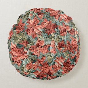 William Morris Acanthus Botanical Red Green Round Pillow
