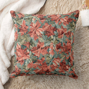 William Morris Acanthus Botanical Red Green Throw Pillow