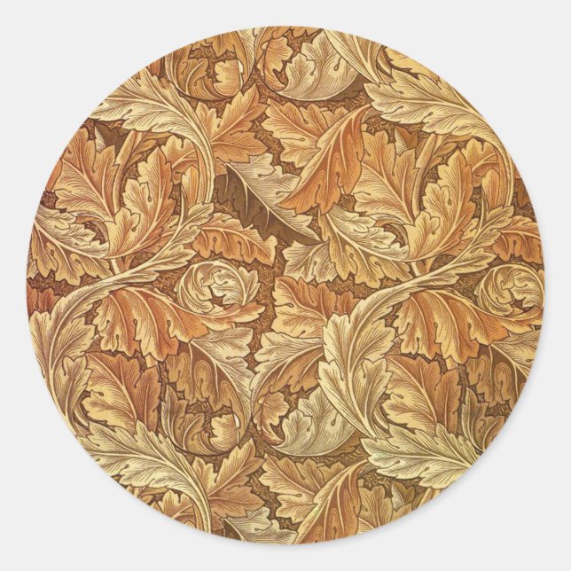 William Morris Acanthus Brown Autumn Leaves Classic Round Sticker (Front)