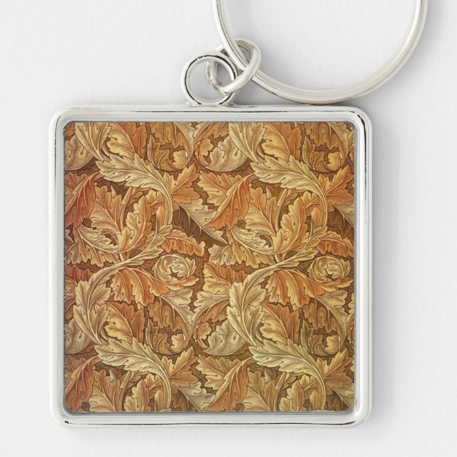 William Morris Acanthus Brown Autumn Leaves Keychain (Front)