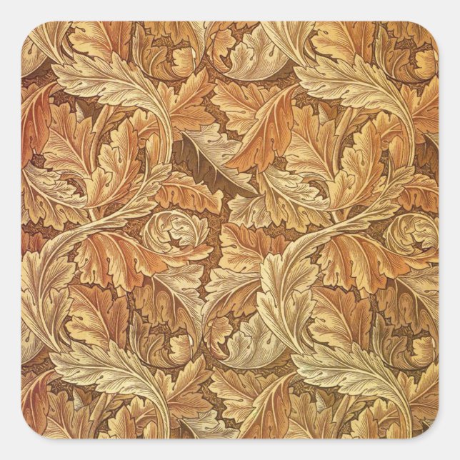 William Morris Acanthus Brown Autumn Leaves Square Sticker (Front)