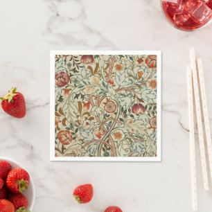 William Morris Acanthus Embroidery Floral Pattern Napkin
