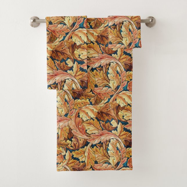 William Morris Acanthus Leaf Autumn Pattern Bath Towel Set (Insitu)