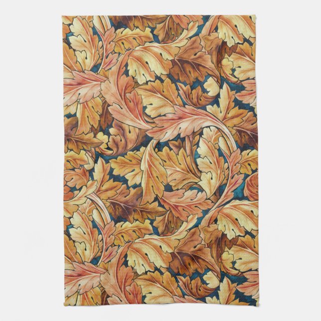 William Morris Acanthus Leaf Autumn Pattern Kitchen Towel (Vertical)