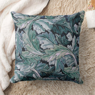 William Morris Acanthus Leaf Blue Vintage Pattern Throw Pillow