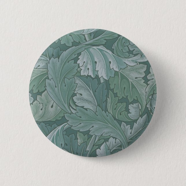 William Morris Acanthus Leaf Teal Blue Pattern 2 Inch Round Button (Front)