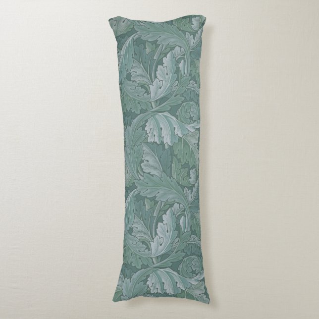 William Morris Acanthus Leaf Teal Blue Pattern Body Pillow (Front Vertical)