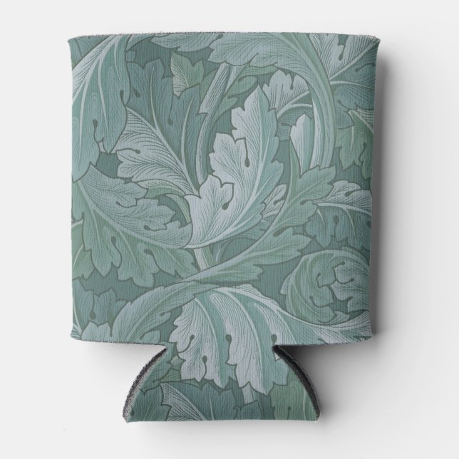 William Morris Acanthus Leaf Teal Blue Pattern Can Cooler (Front)