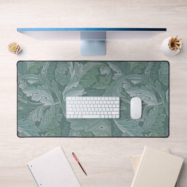 William Morris Acanthus Leaf Teal Blue Pattern Desk Mat (Office 1)