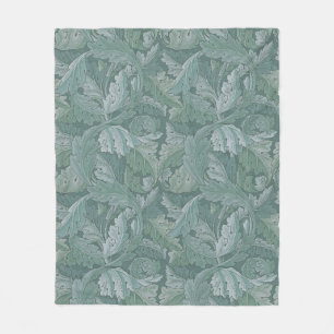 William Morris Acanthus Leaf Teal Blue Pattern Fleece Blanket