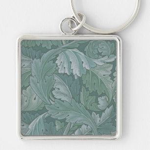 William Morris Acanthus Leaf Teal Blue Pattern Keychain