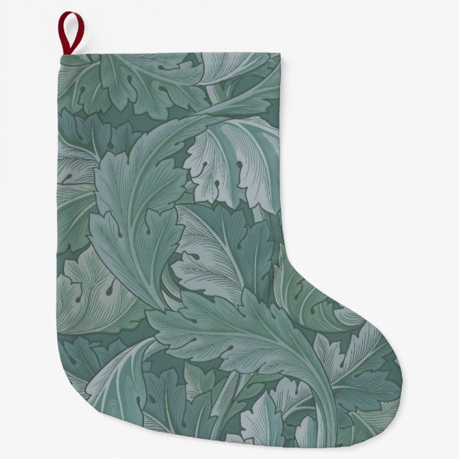 William Morris Acanthus Leaf Teal Blue Pattern Large Christmas Stocking (Front)